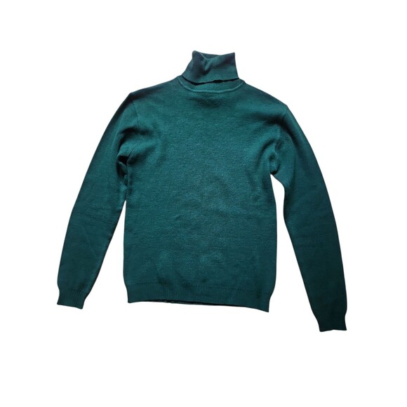 Vintage Marshall Fields Turtleneck Mens M Forest Green 70s Slim Minimalist Prep - Picture 2 of 6